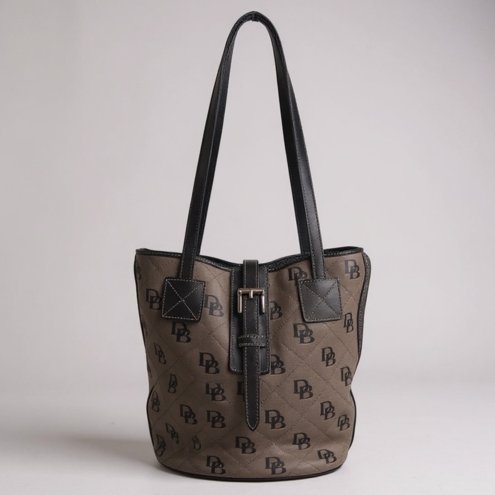 Dooney & Bourke Vintage Bucket Bag Leather Monogram Canvas Hobo Shoulder Purse